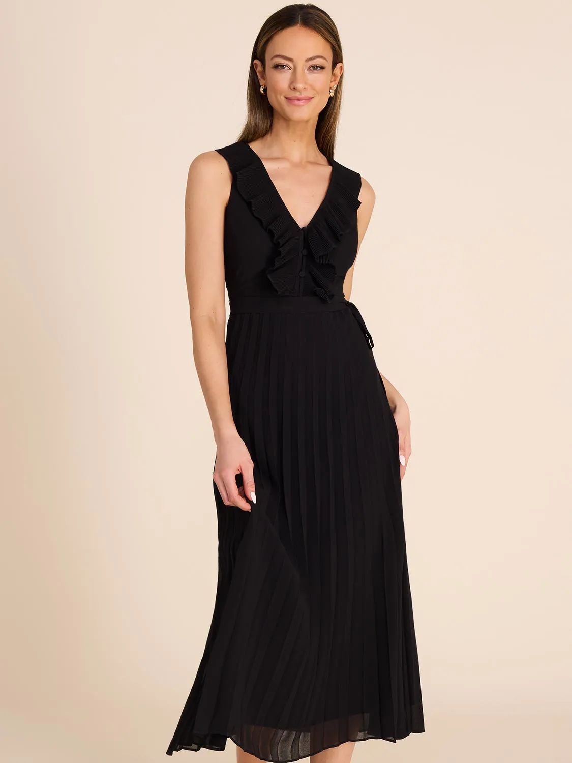 Pleated Chiffon Midi Dress
