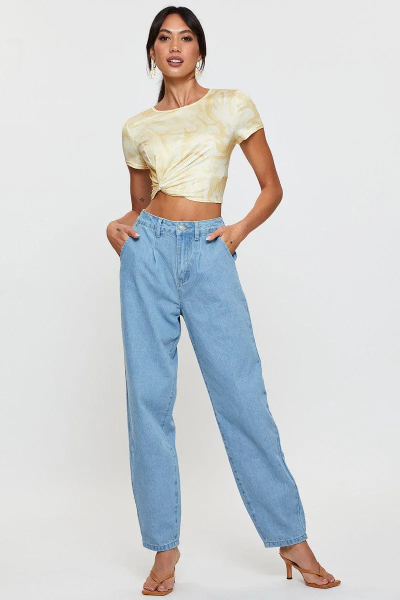Print Knot Top Short Sleeve