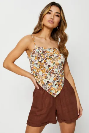 Print Scarf Singlet Sleeveless Crop Satin
