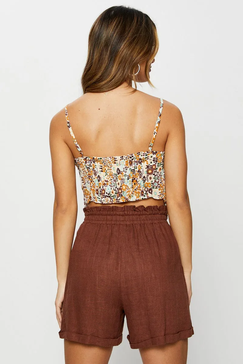 Print Scarf Singlet Sleeveless Crop Satin