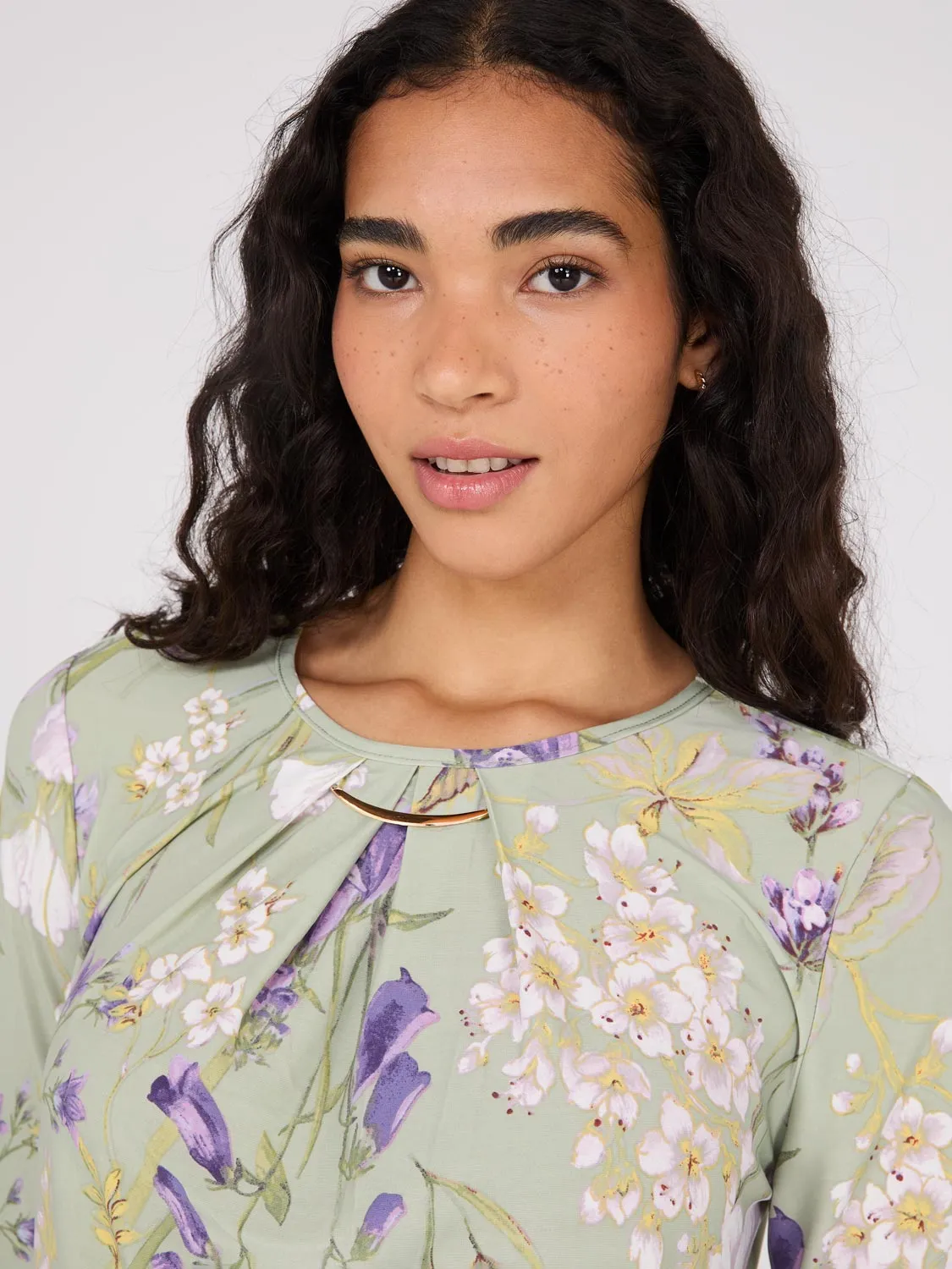 Printed Long Sleeve Top With Metal Detail