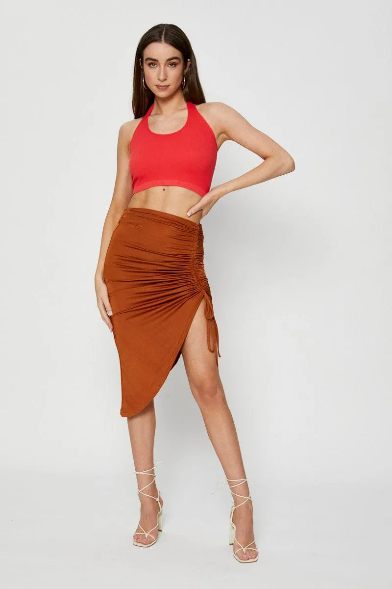 Red Crop Top Halter Neck Seamless