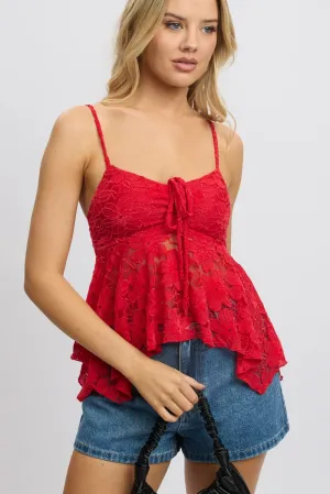 Red Singlet Top Lace
