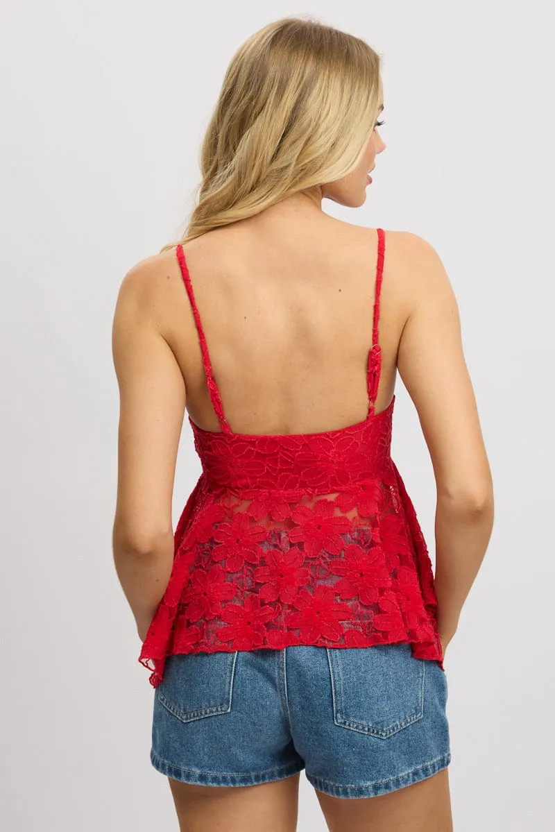 Red Singlet Top Lace