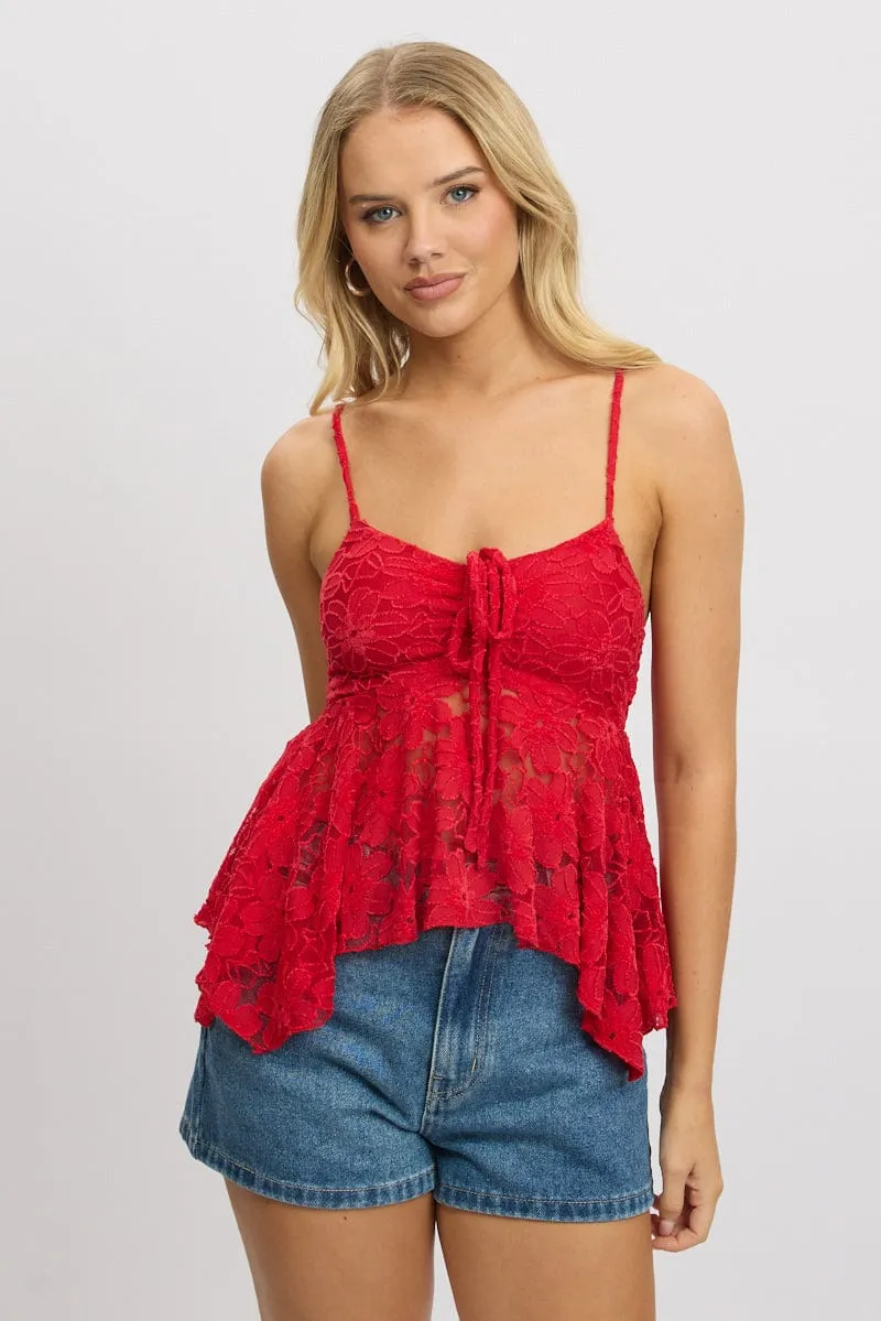 Red Singlet Top Lace