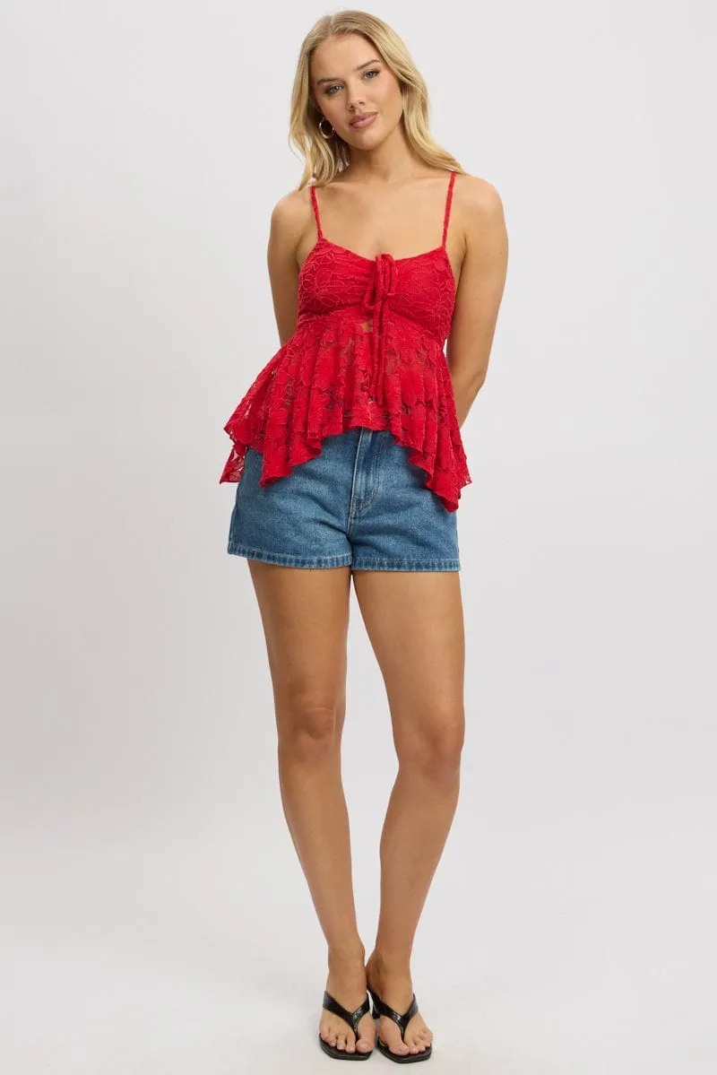 Red Singlet Top Lace