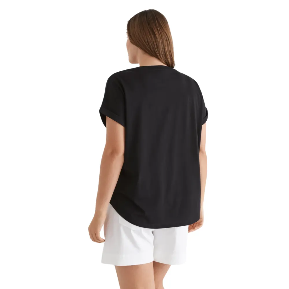 Roll Sleeve Black Tee with Leopard Logo - NEW