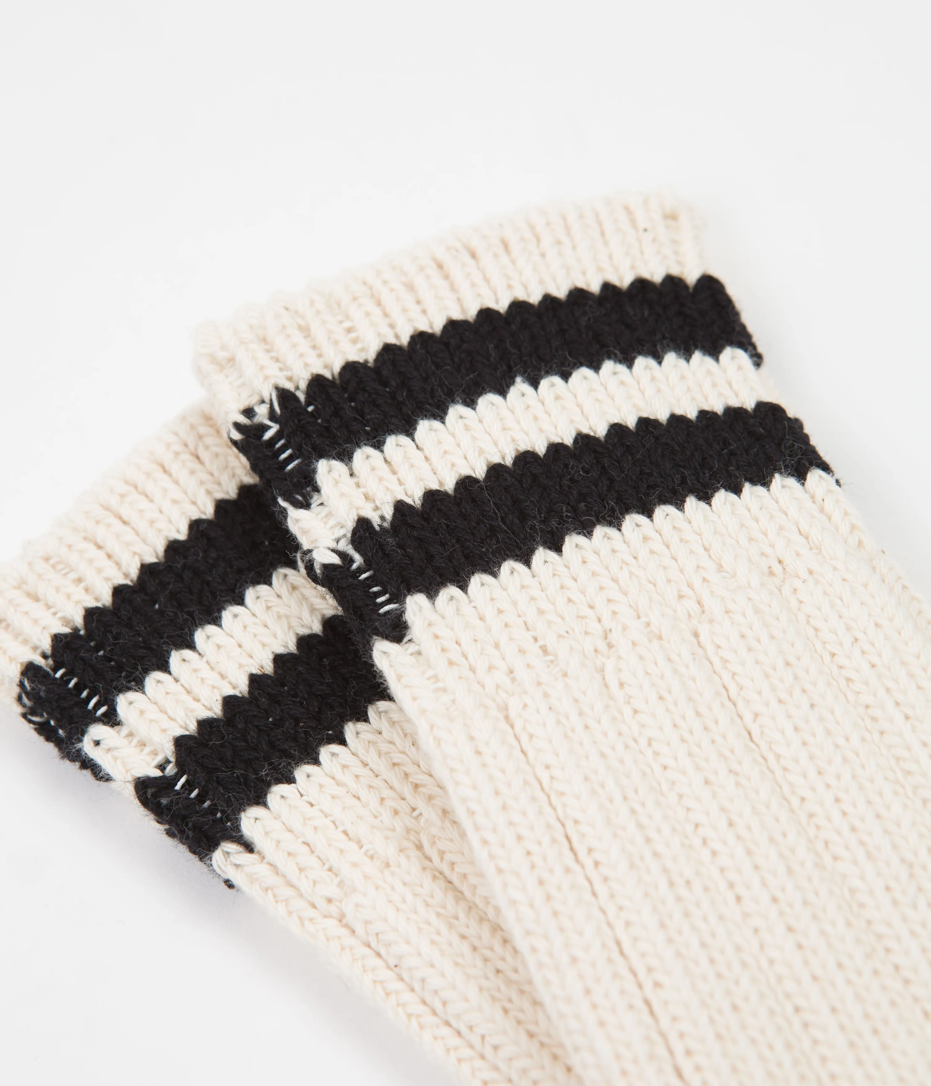 RoToTo Raw 2 Stripe Socks - Ecru / Black