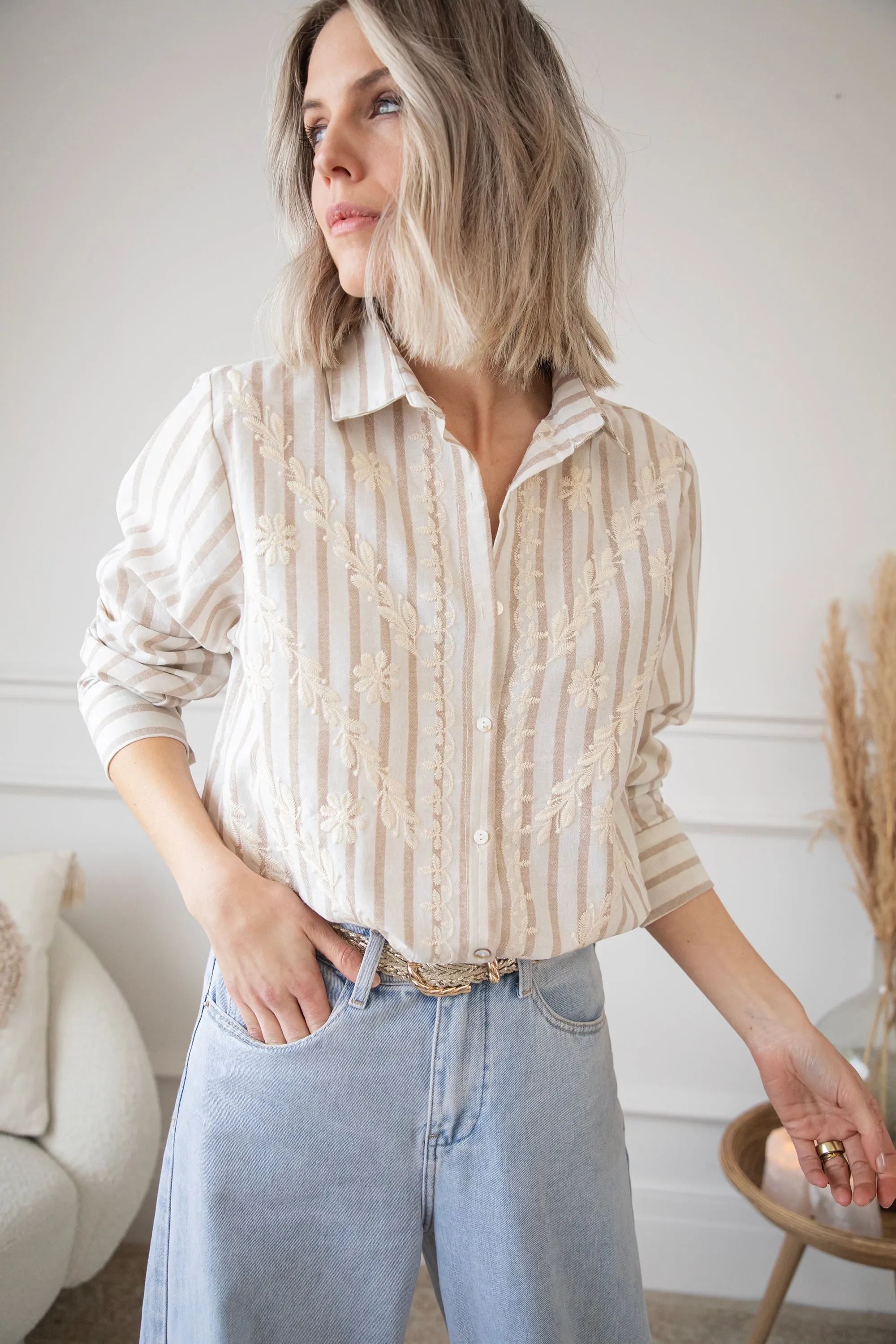 Rows Of Flowers Taupe - Blouse