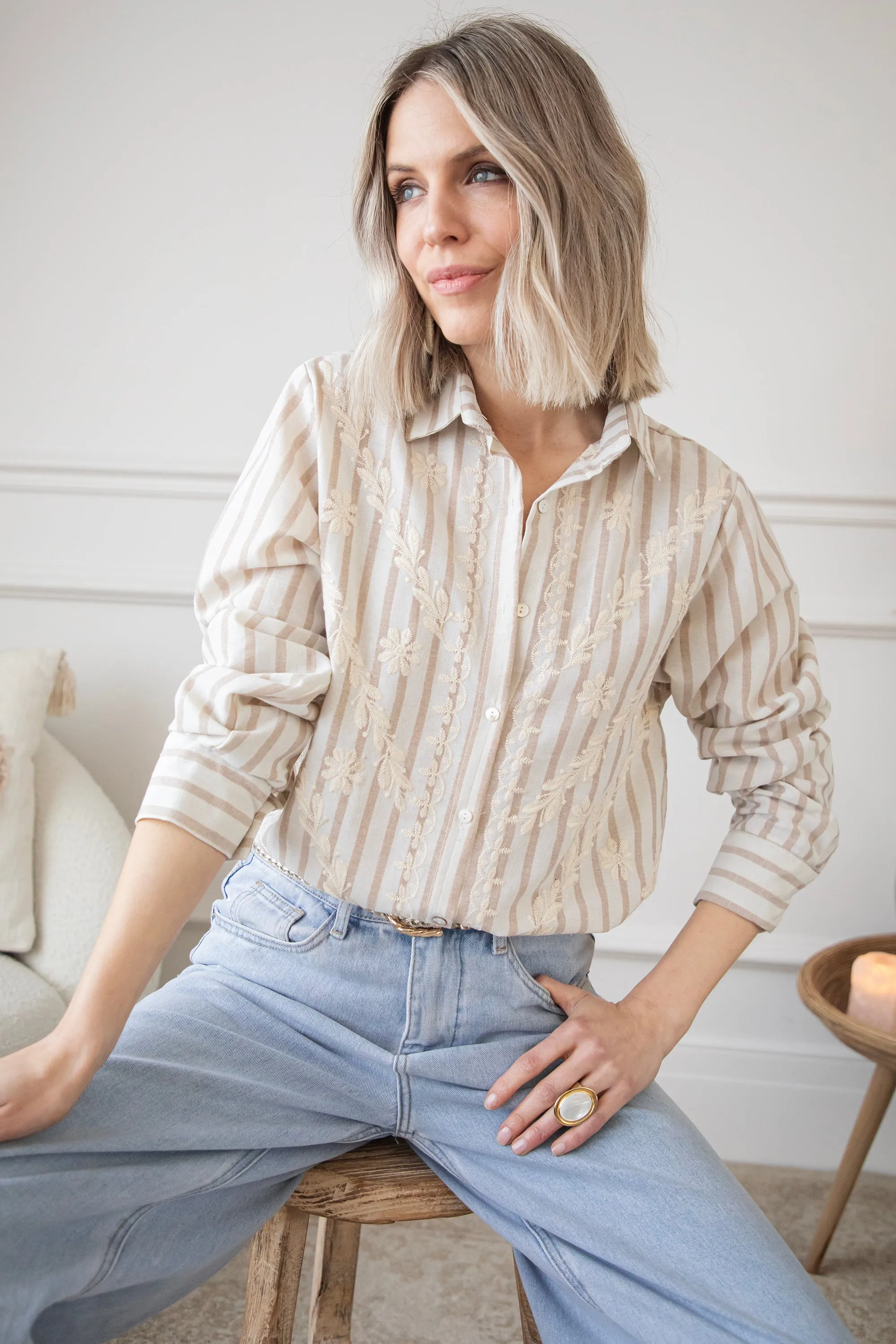 Rows Of Flowers Taupe - Blouse