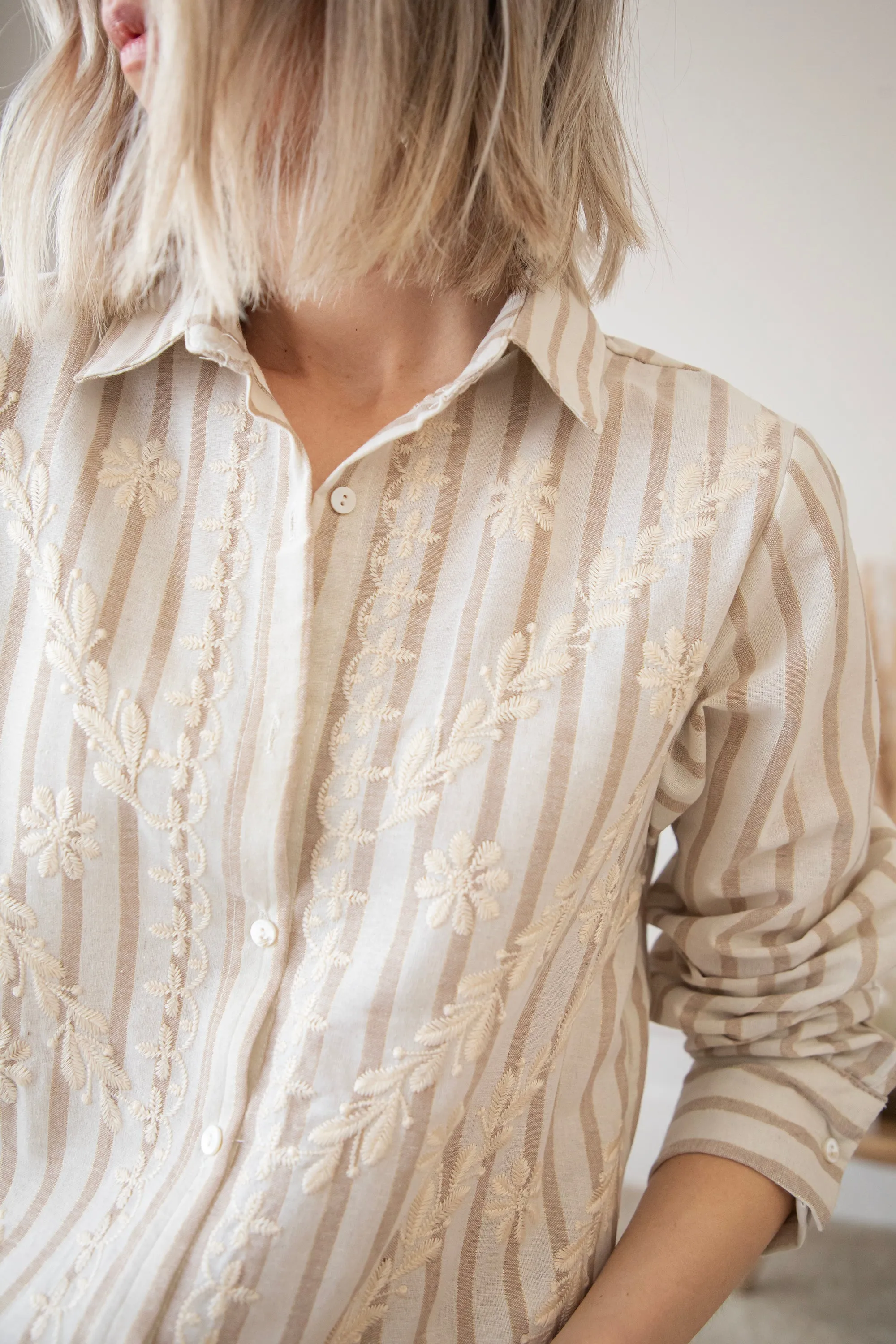 Rows Of Flowers Taupe - Blouse