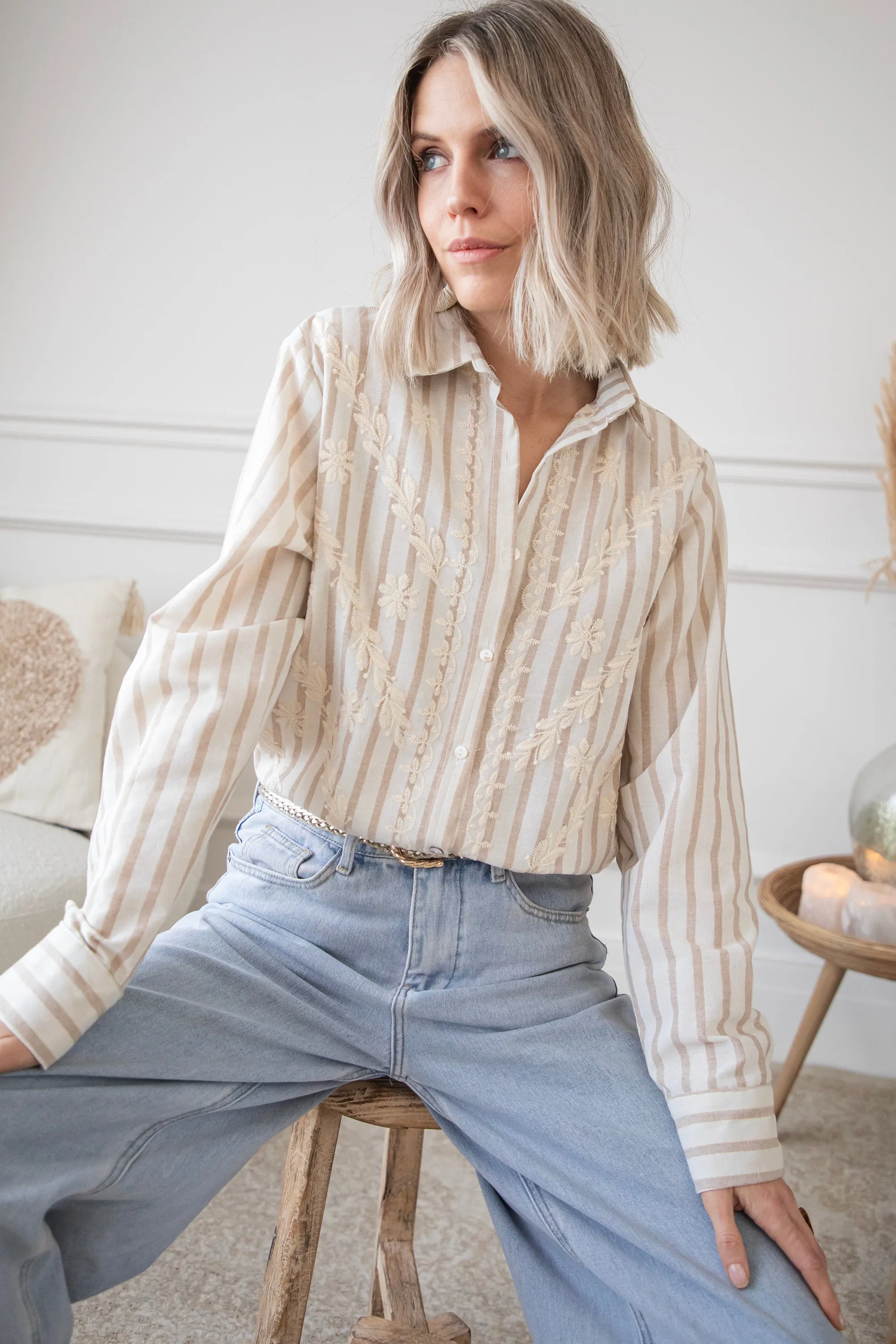 Rows Of Flowers Taupe - Blouse