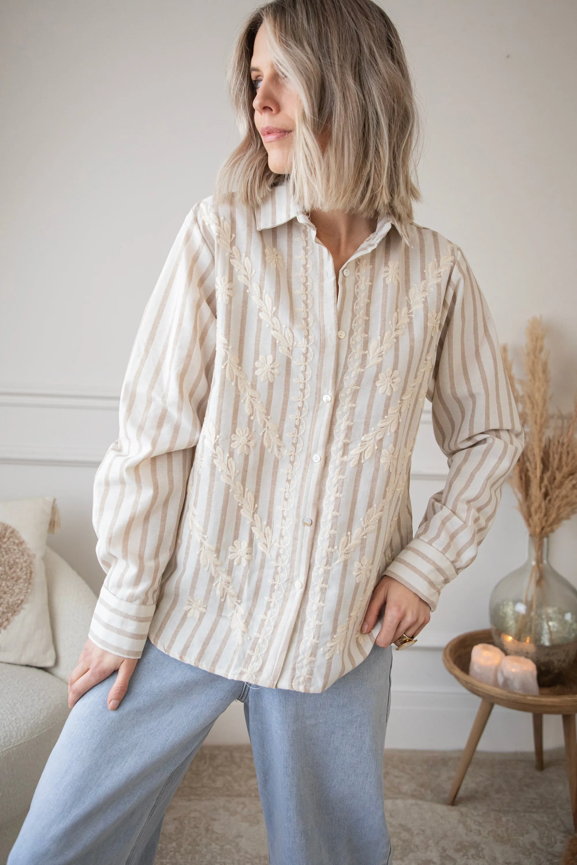 Rows Of Flowers Taupe - Blouse