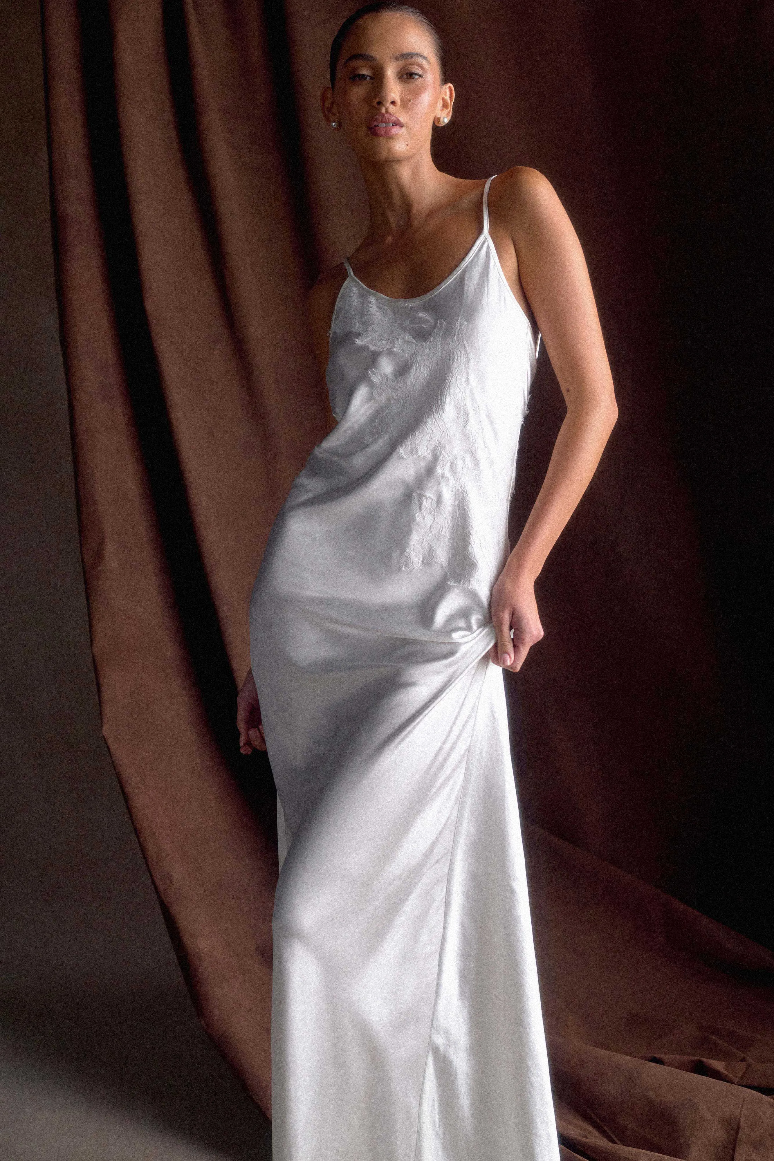 Saylor Satin Slip Maxi Dress - Ivory