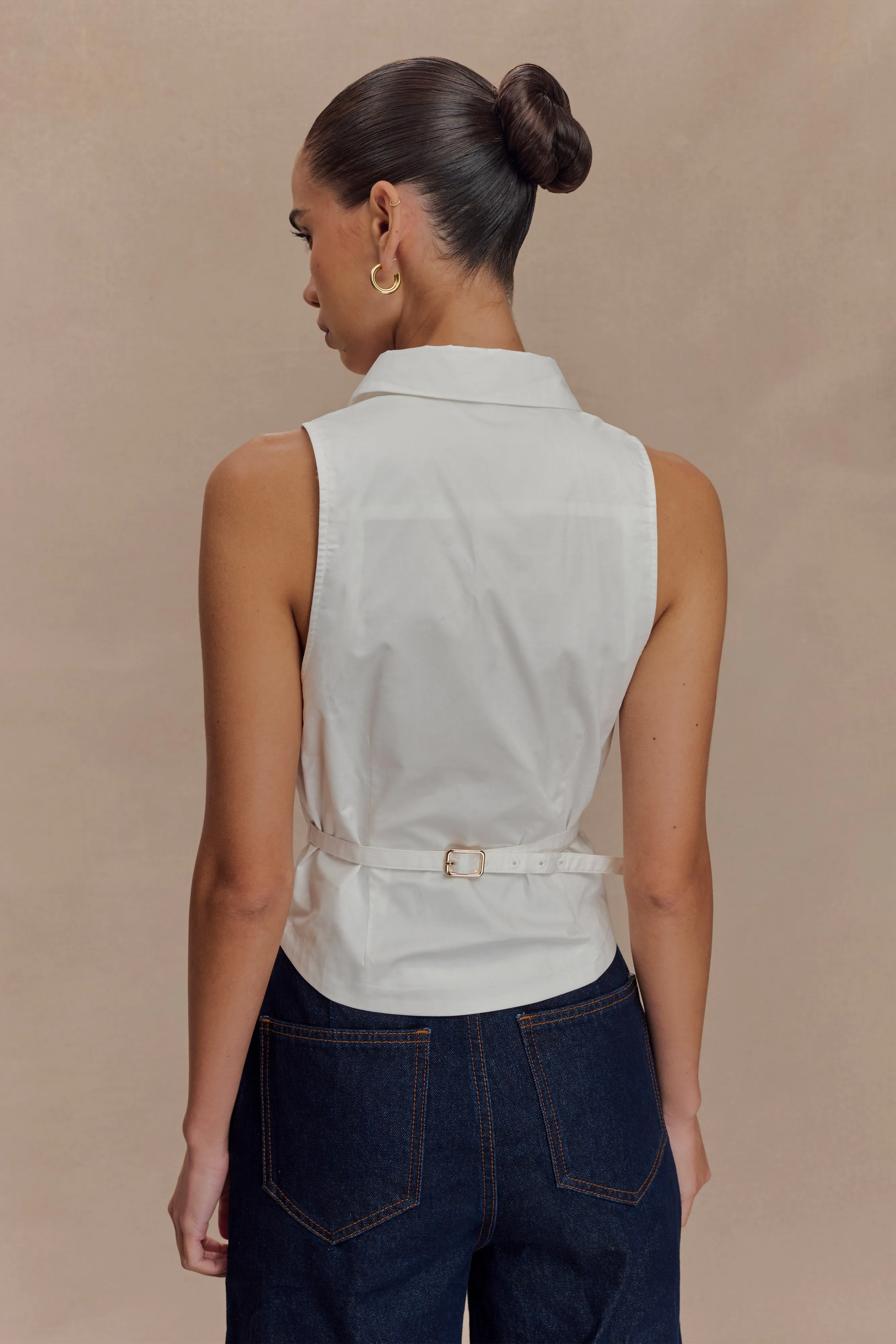 Selene Sleeveless Halter Shirt - White