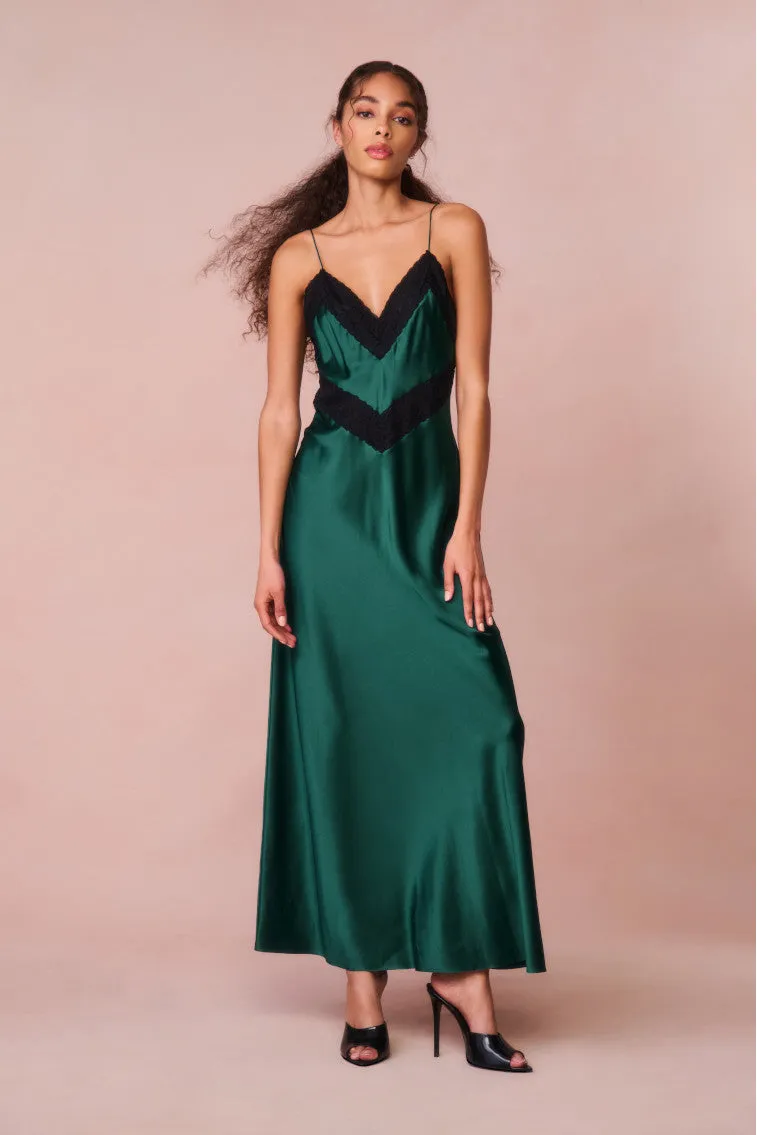 Serita Lace-Trimmed Maxi Dress - EMERALD GREEN