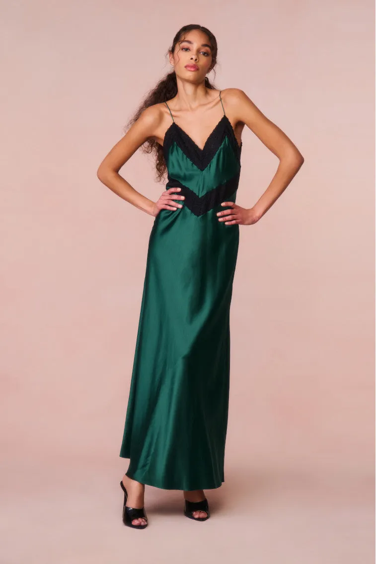 Serita Lace-Trimmed Maxi Dress - EMERALD GREEN