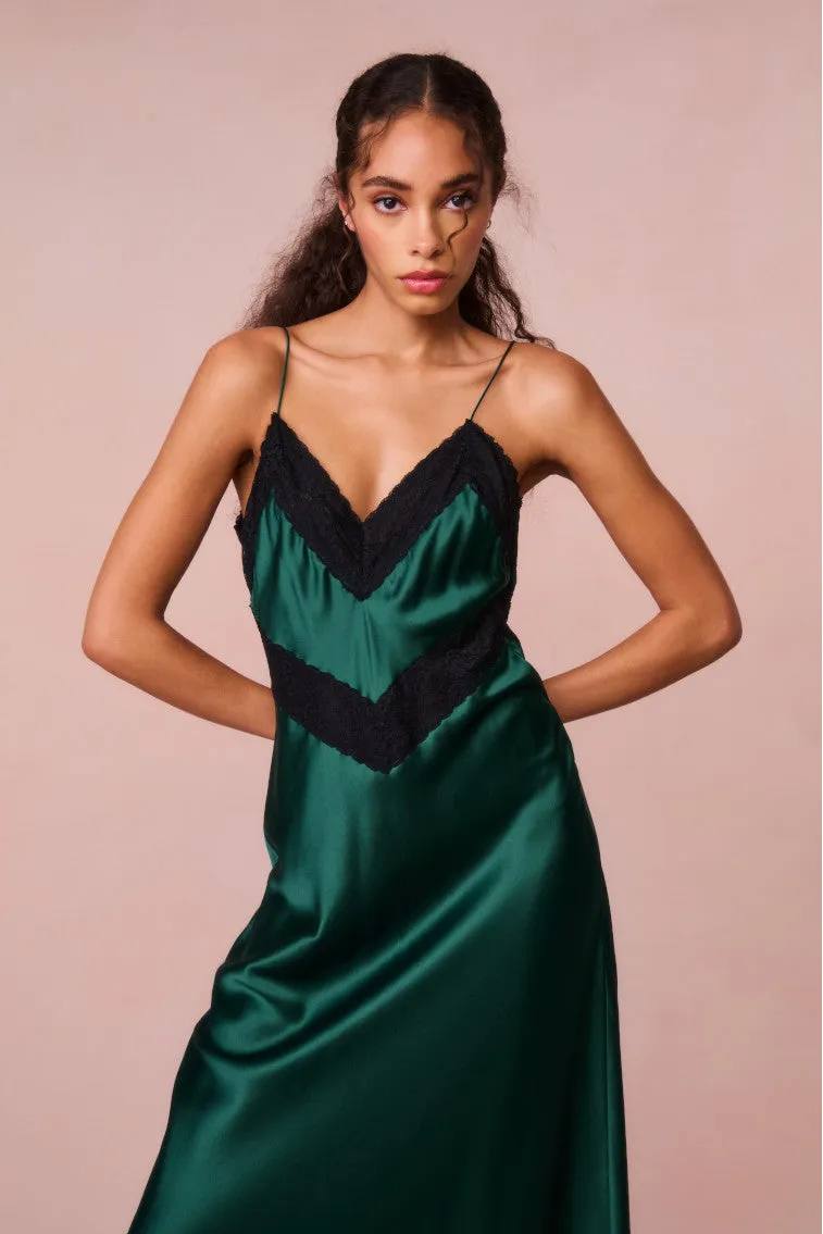 Serita Lace-Trimmed Maxi Dress - EMERALD GREEN