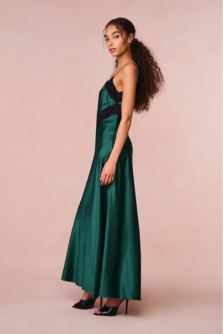Serita Lace-Trimmed Maxi Dress - EMERALD GREEN