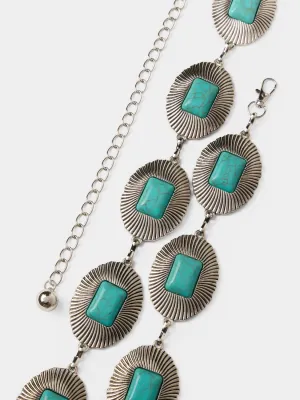 Silver Chain Belt With Turquoise Stones