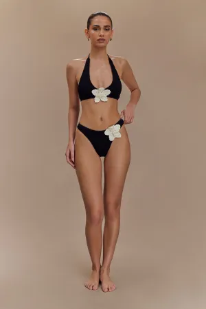 Skye Floral Crochet Tie Up Bikini Bottom - Black And White