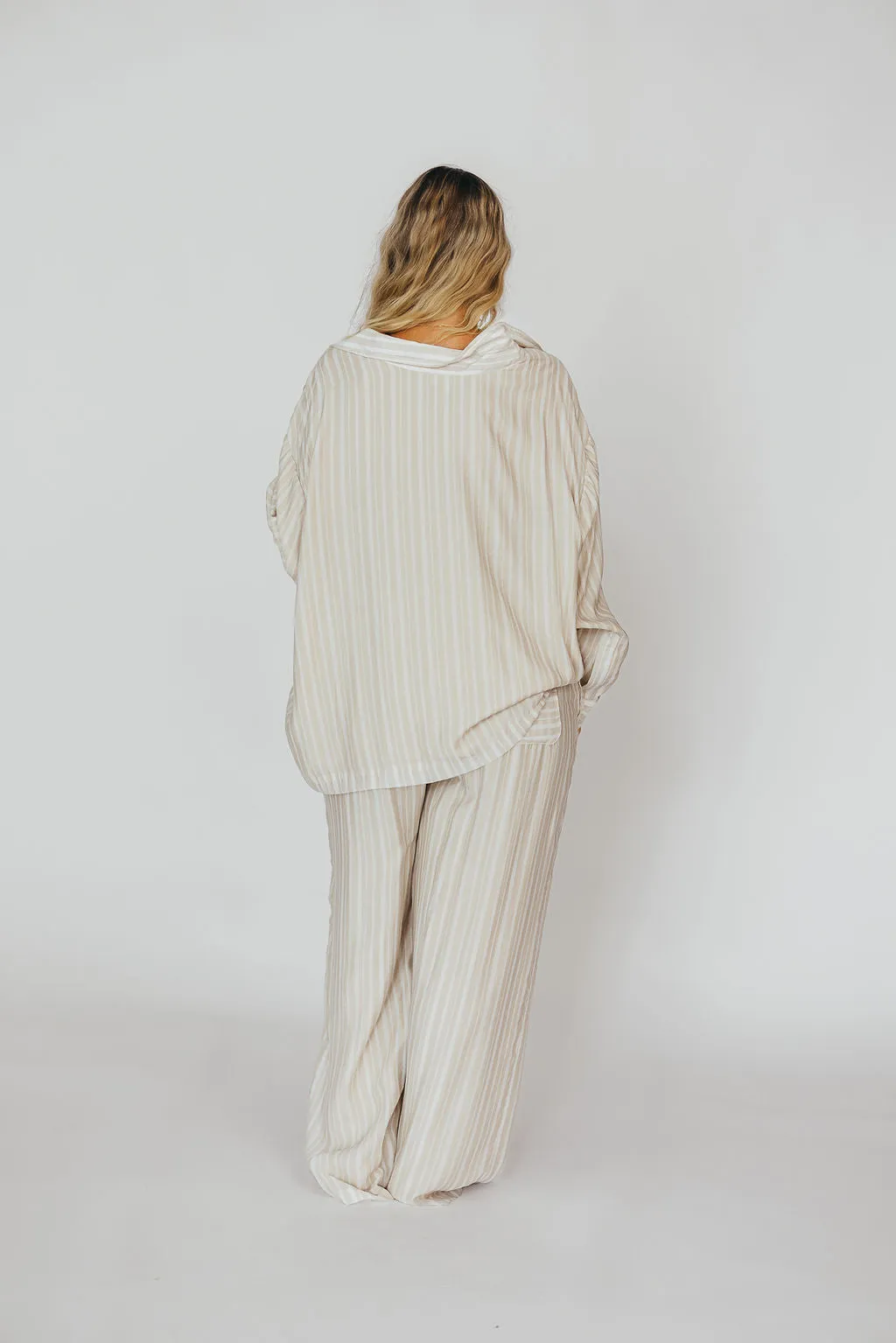 Sloane Striped Button-Down Shirt and Pants Set in Natural - Nursing Friendly