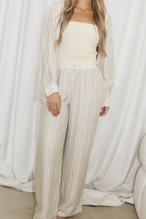 Sloane Striped Button-Down Shirt and Pants Set in Natural - Nursing Friendly