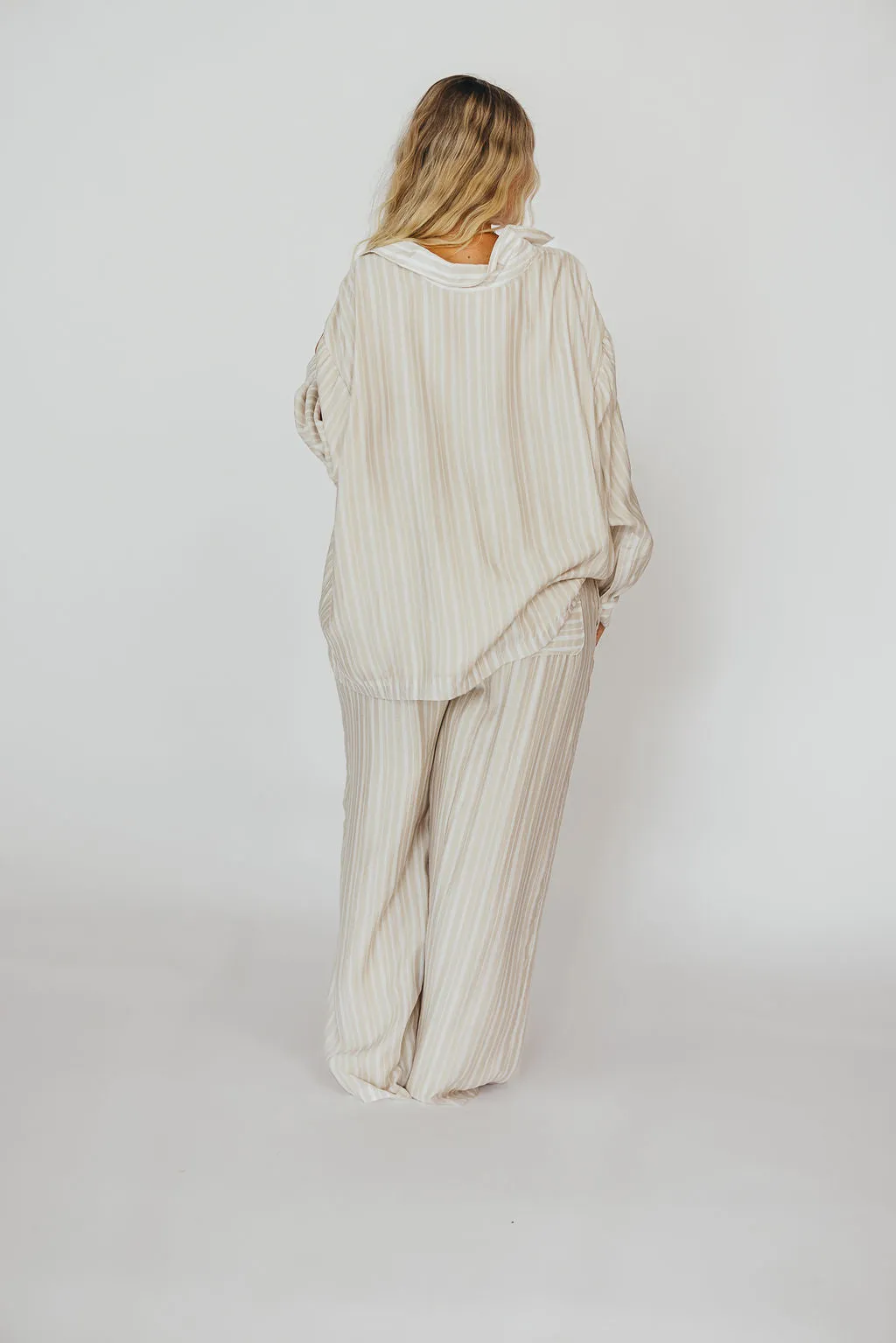 Sloane Striped Button-Down Shirt and Pants Set in Natural - Nursing Friendly