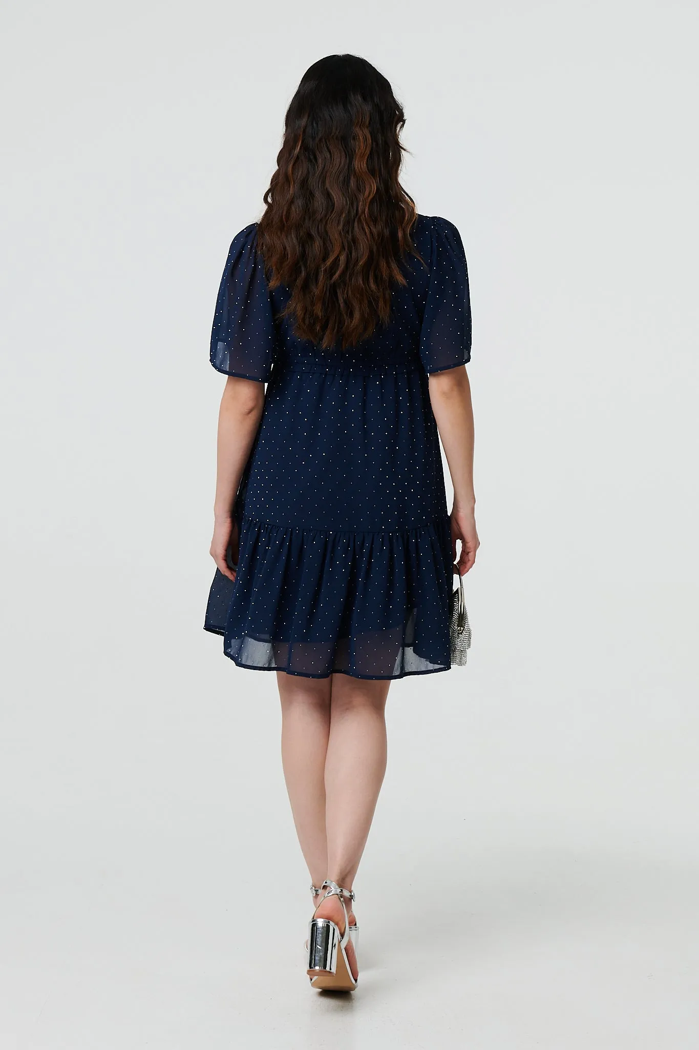 Sparkly Dot Print Semi Sheer Short Dress