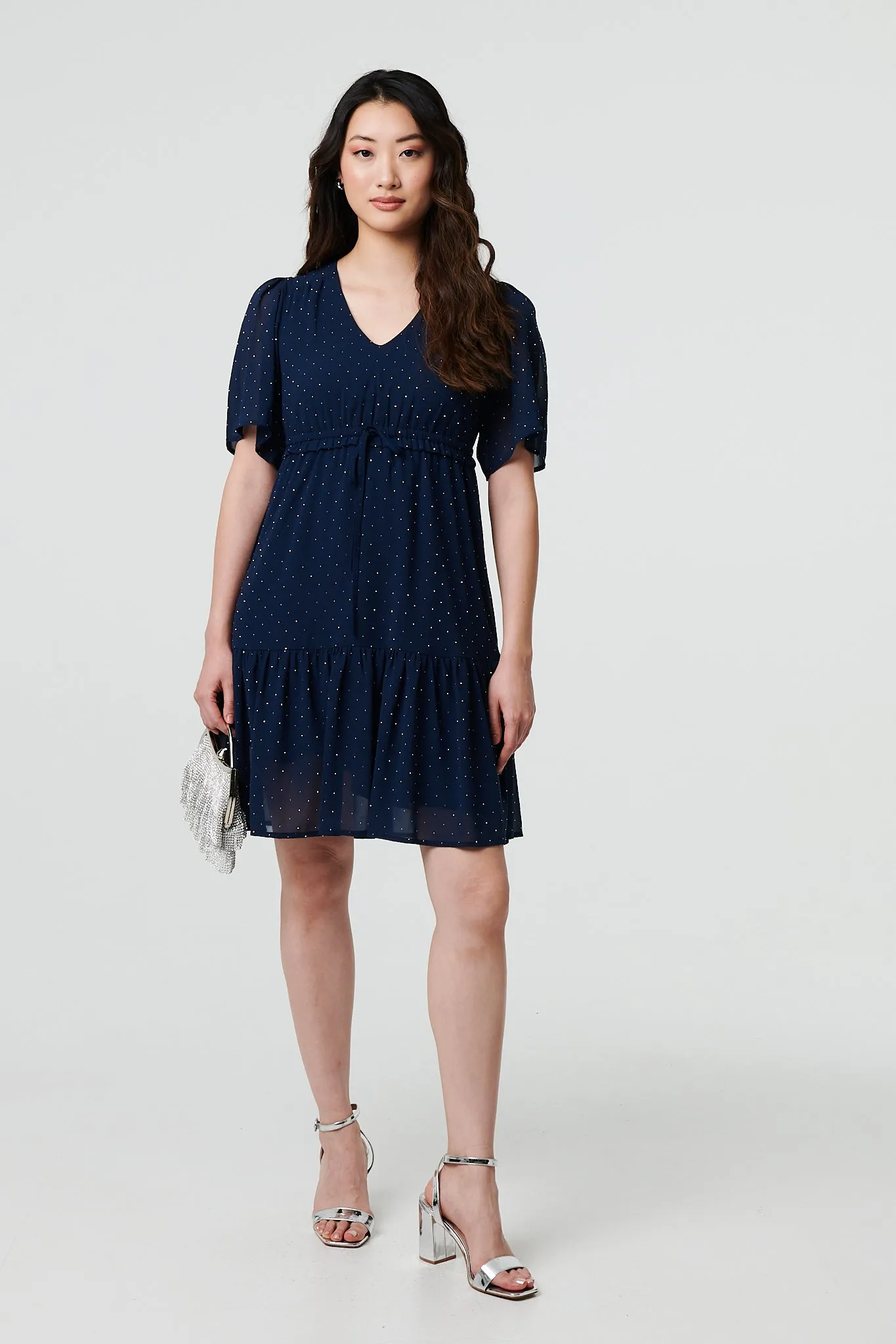 Sparkly Dot Print Semi Sheer Short Dress