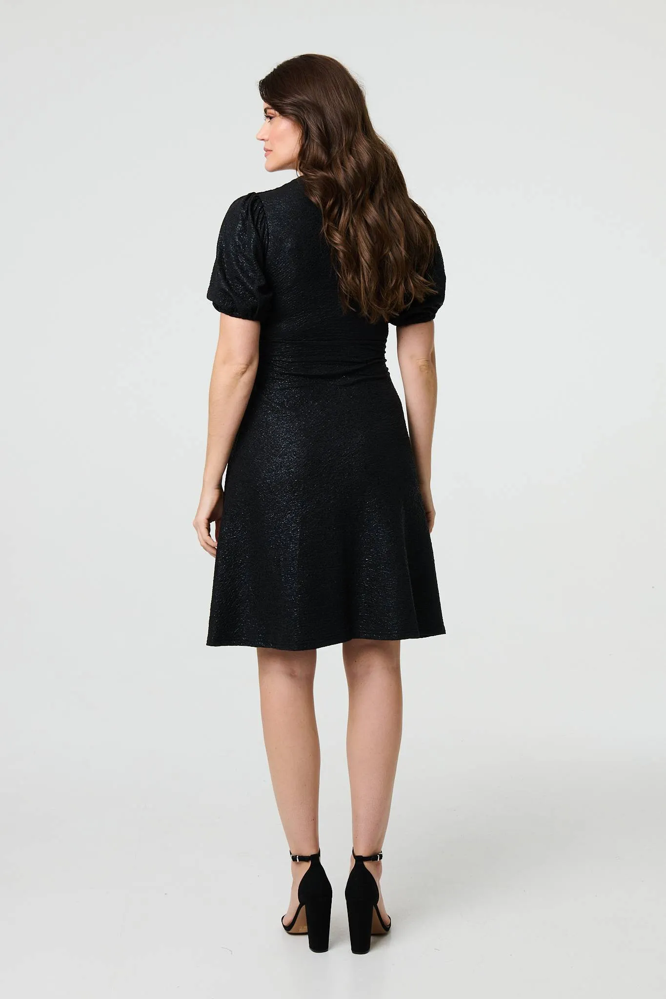 Sparkly Short Sleeve Belted Wrap Dress