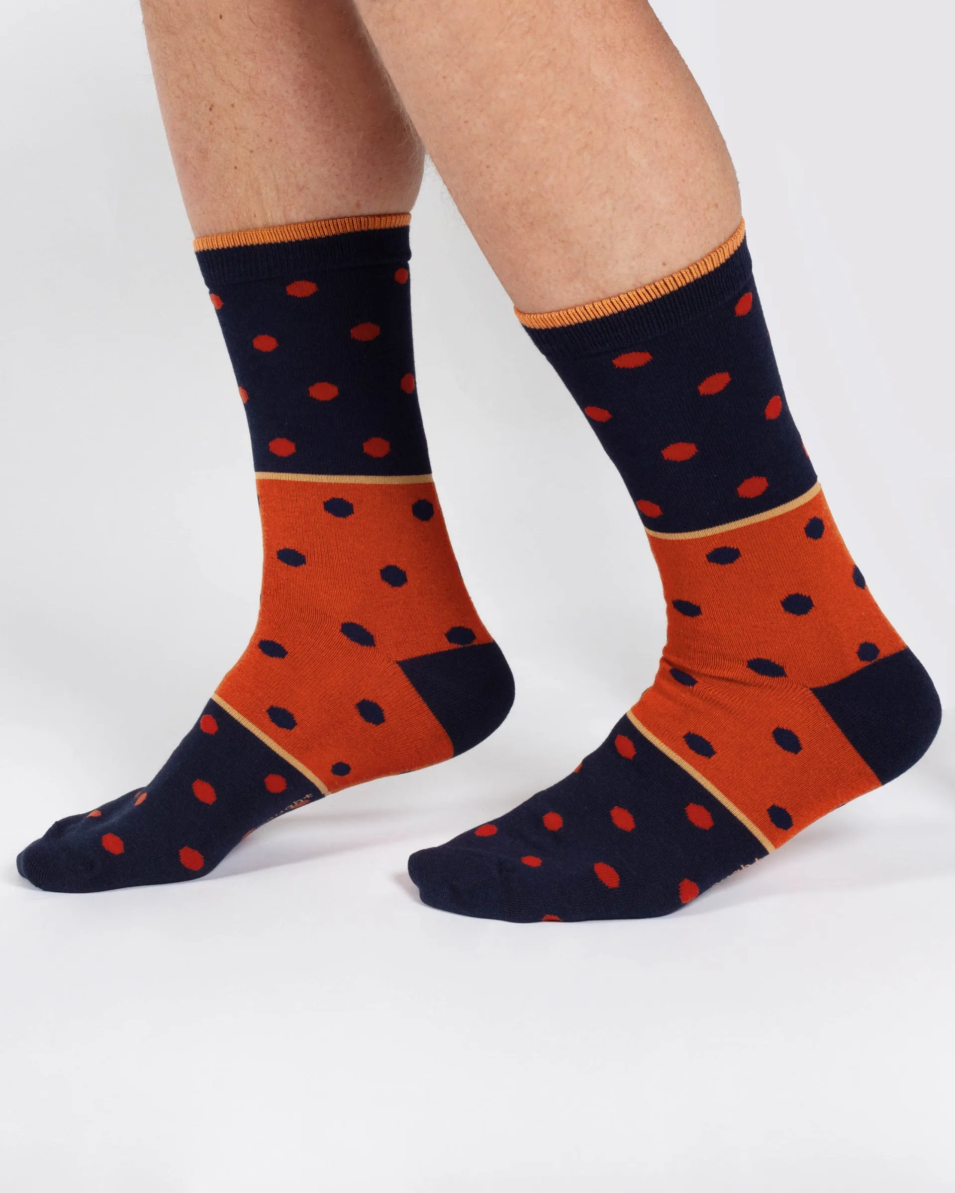 Spot Stripe Bamboo Crew Socks - Navy Orange