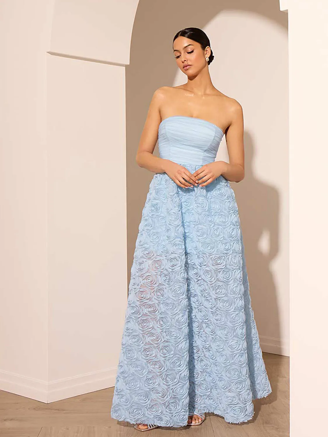 Strapless Gown With Rosette Skirt