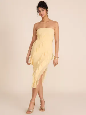 Strapless Midi Dress With Cascading Ruffles