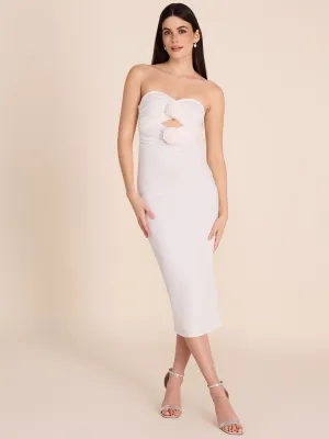 Strapless Midi Dress With Rosettes & Cut-Outs