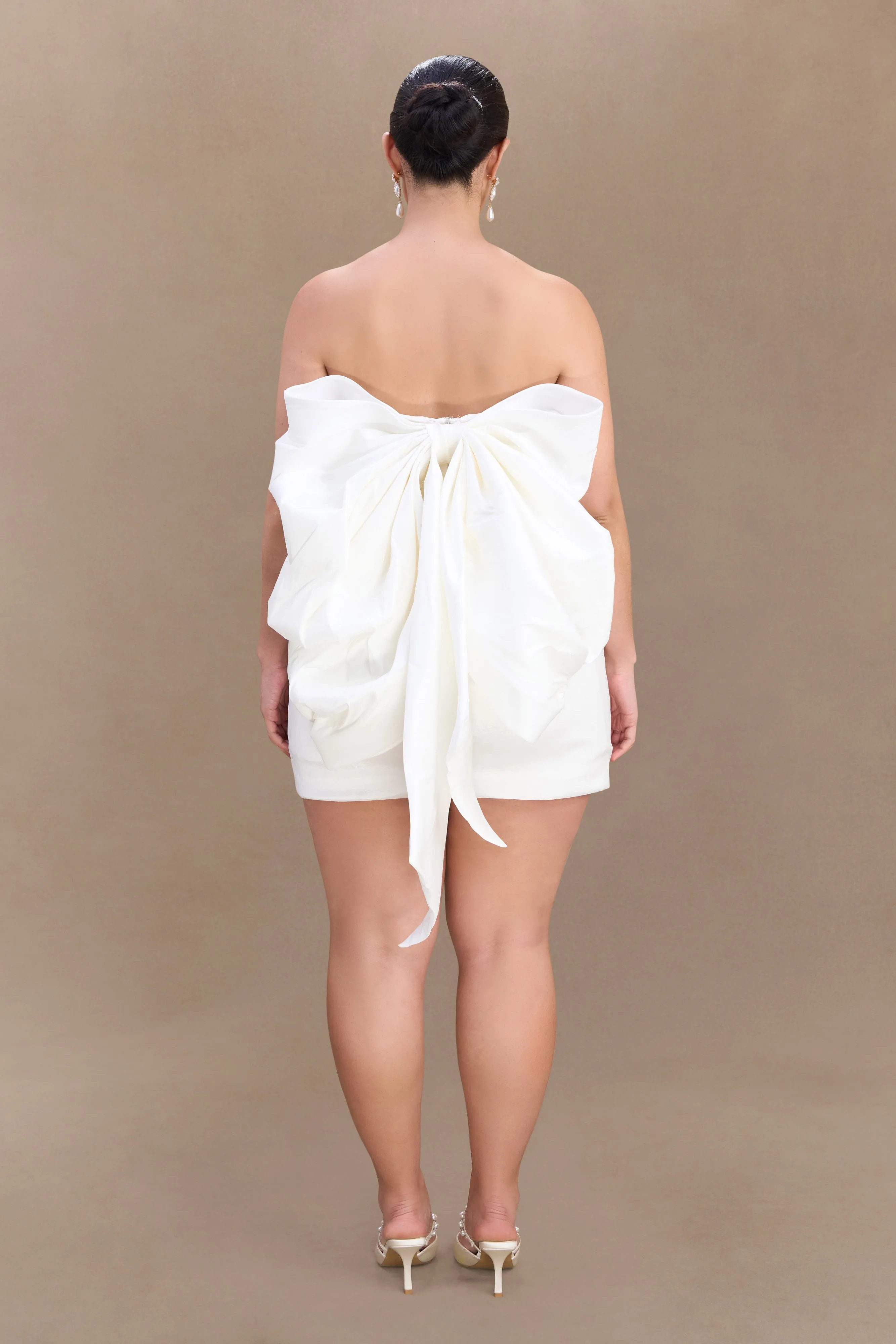 Suzette Taffeta Bow Mini Dress - White