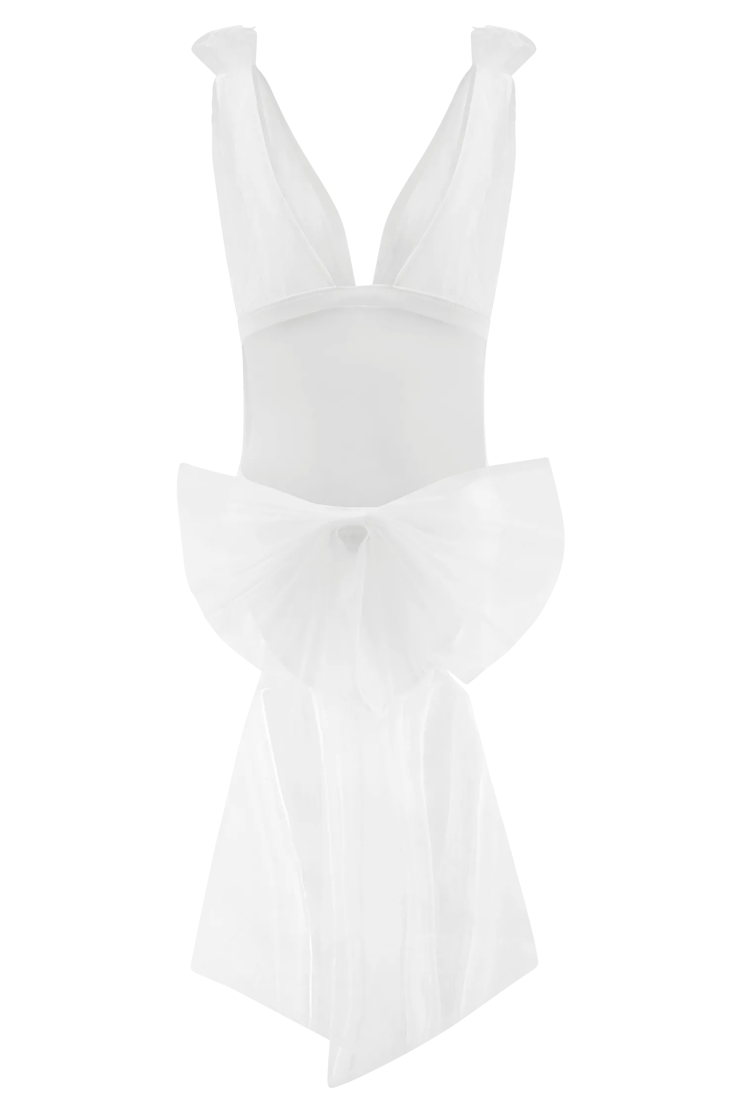 Sybil Plunge One Piece With Bow - Ivory
