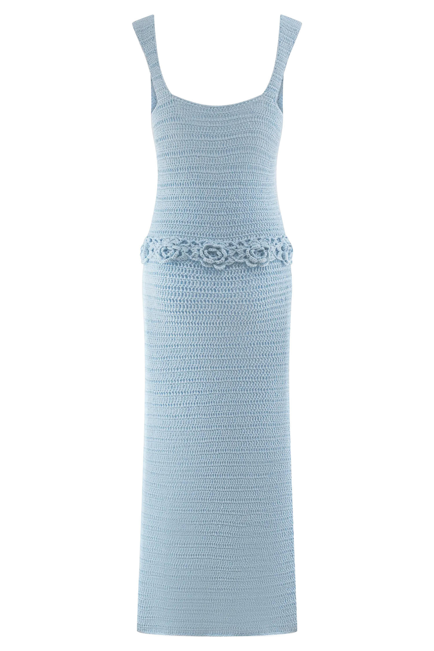 Teagan Floral Hand Crochet Midi Dress - Blue