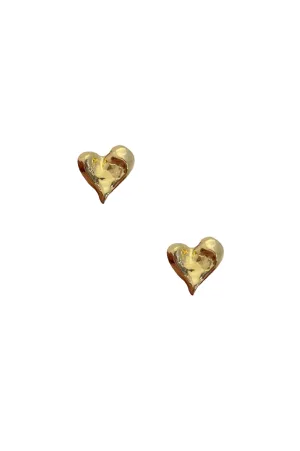 Textured Large Heart Studs - Gold