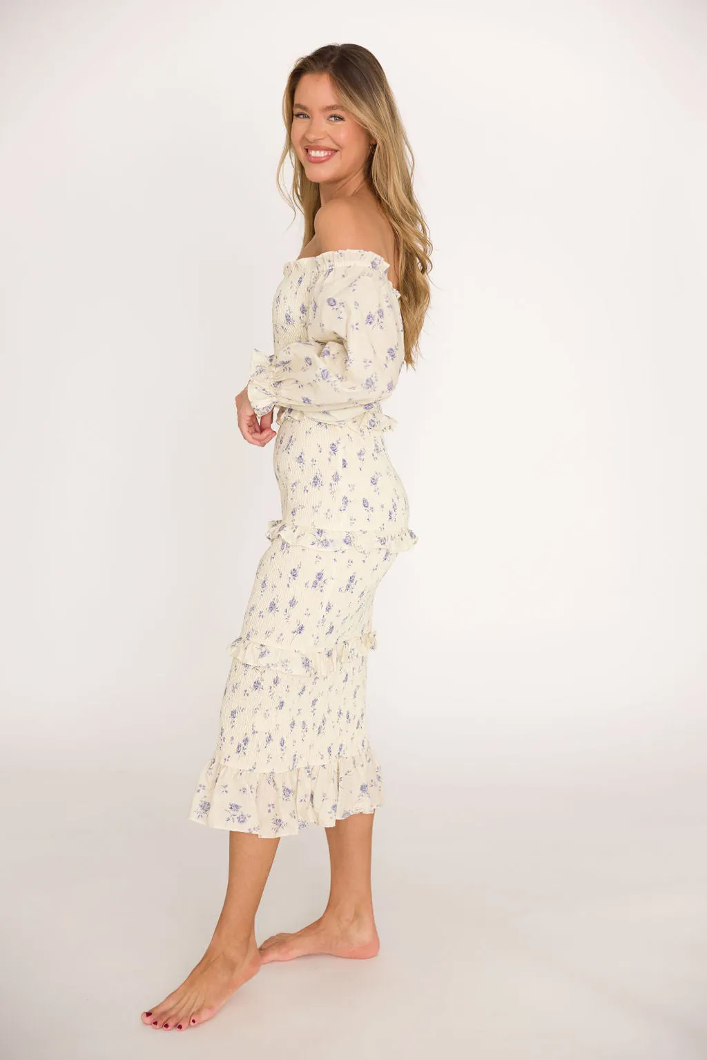 The Chloe Midi Dress in Blue - Bump Friendly