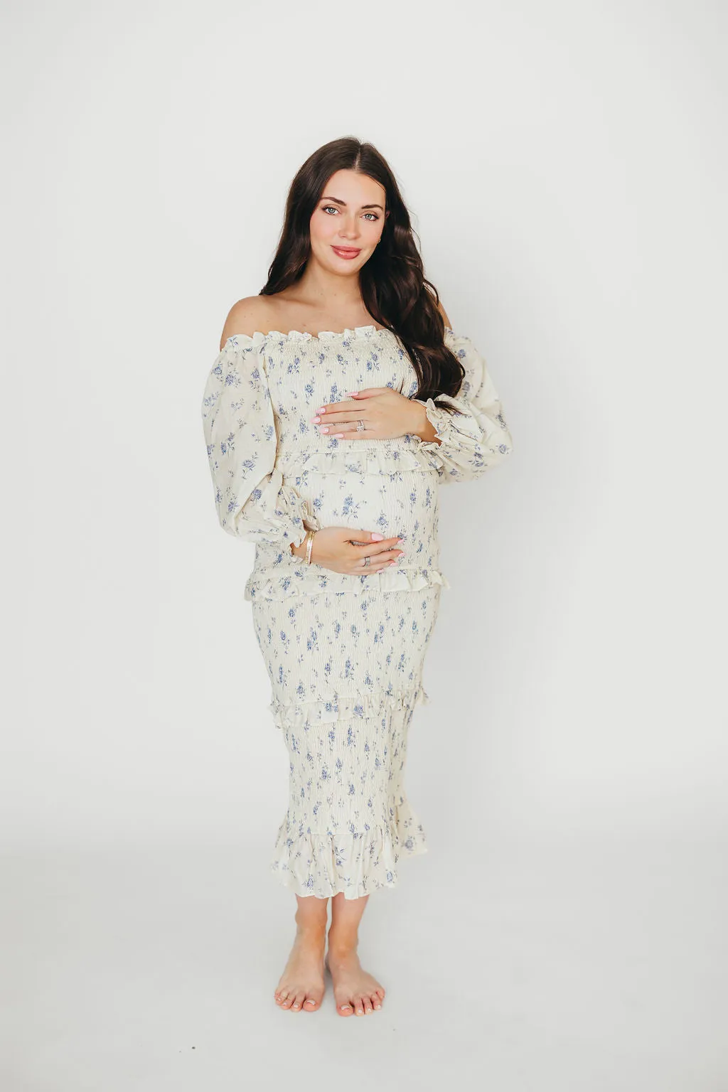 The Chloe Midi Dress in Blue - Bump Friendly