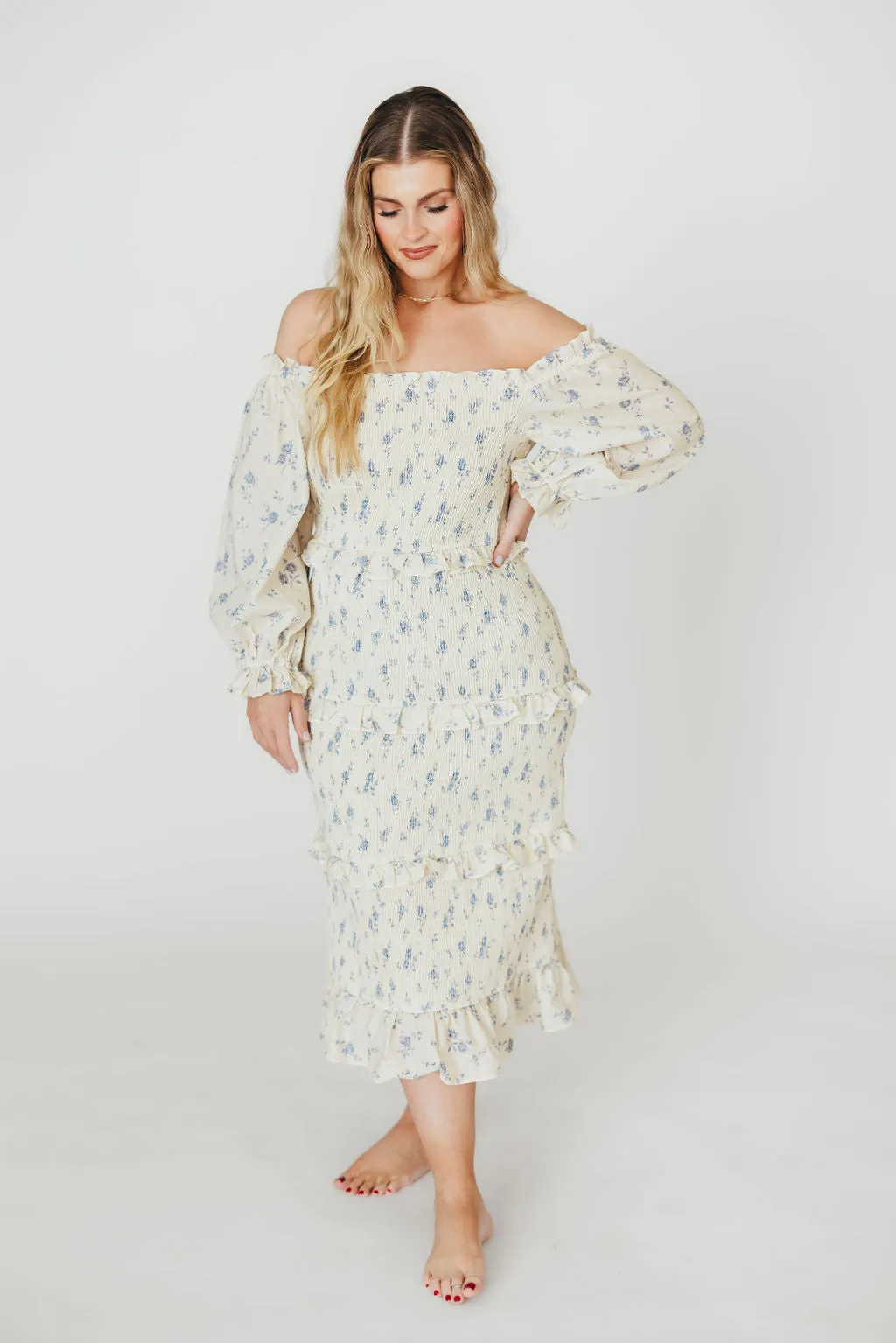 The Chloe Midi Dress in Blue - Bump Friendly