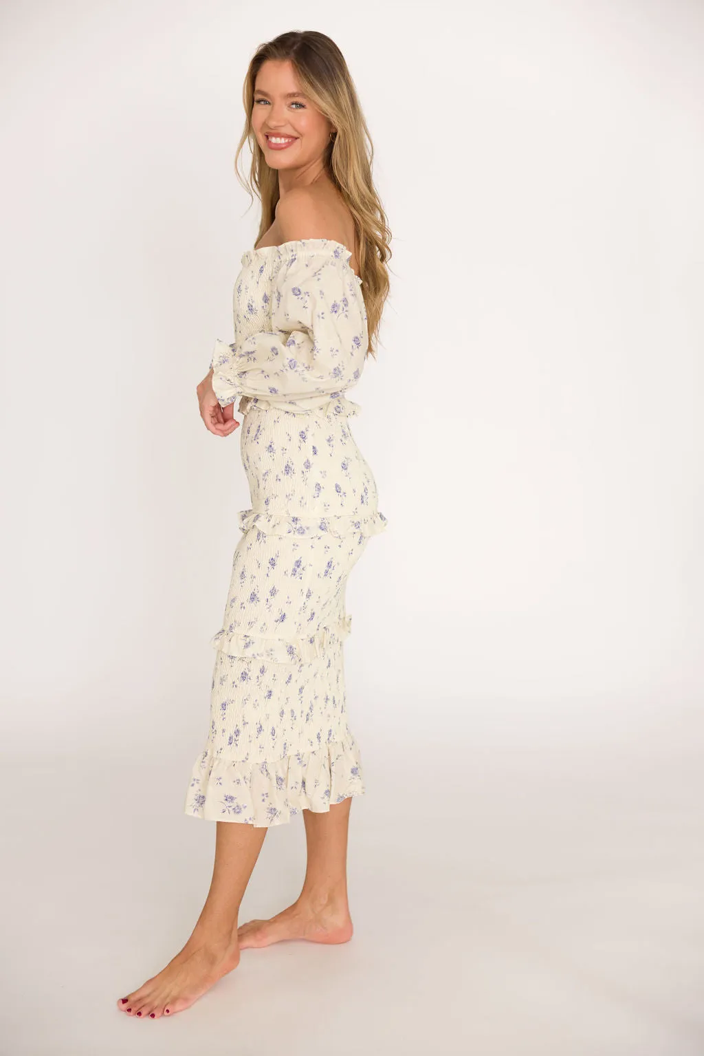 The Chloe Midi Dress in Blue - Bump Friendly