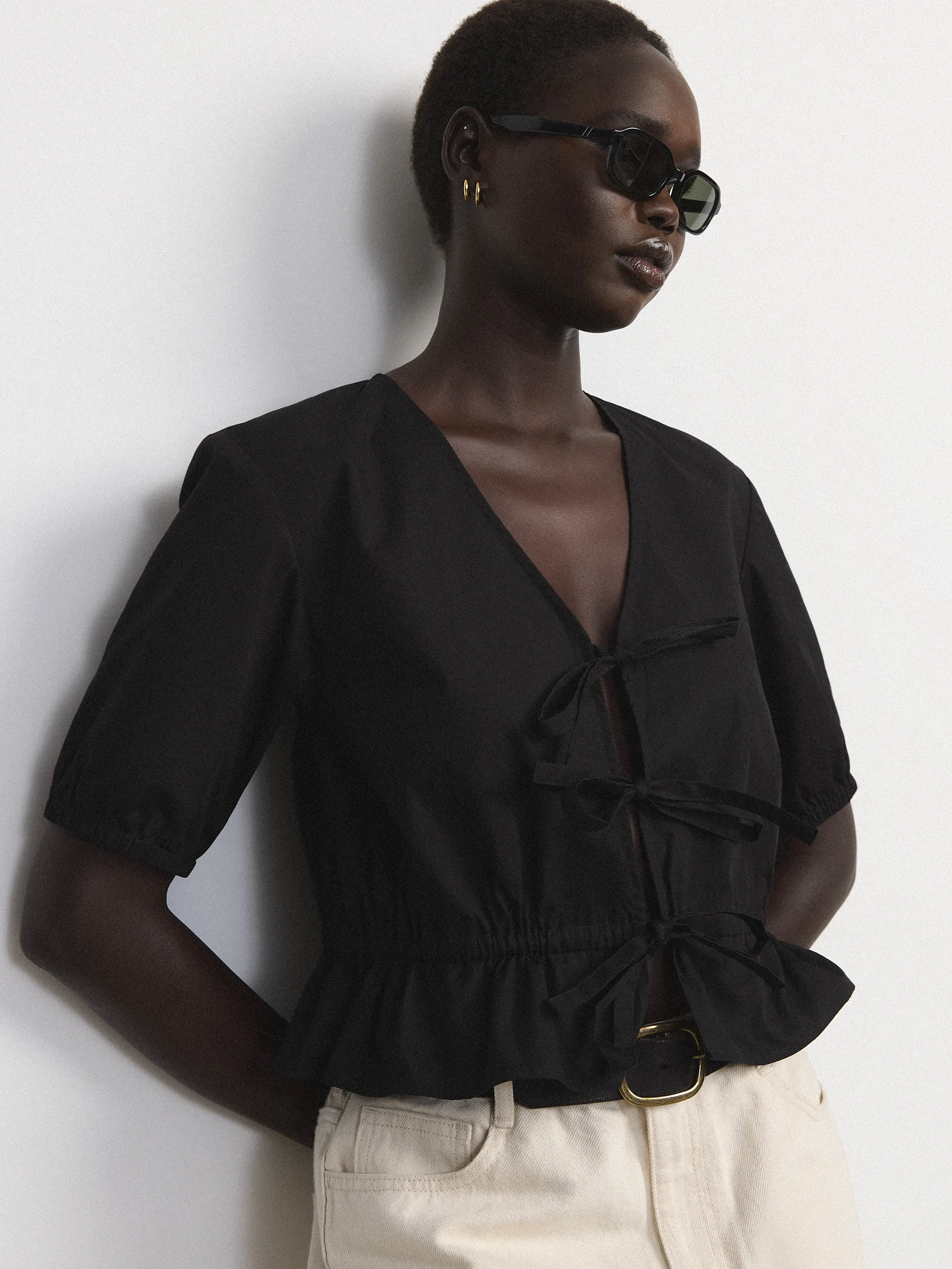 The Tie Front Blouse in Black