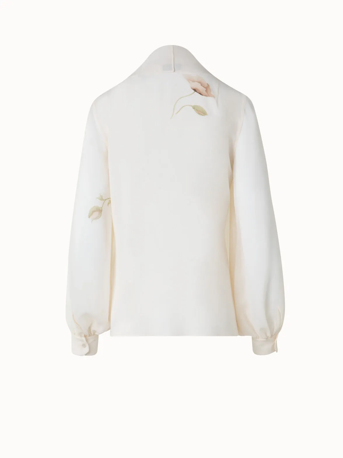 Tie Neck Silk Blouse with Anemone Print