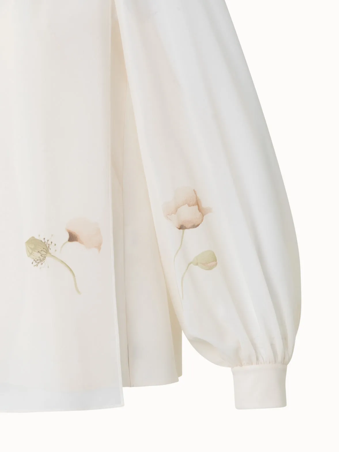 Tie Neck Silk Blouse with Anemone Print