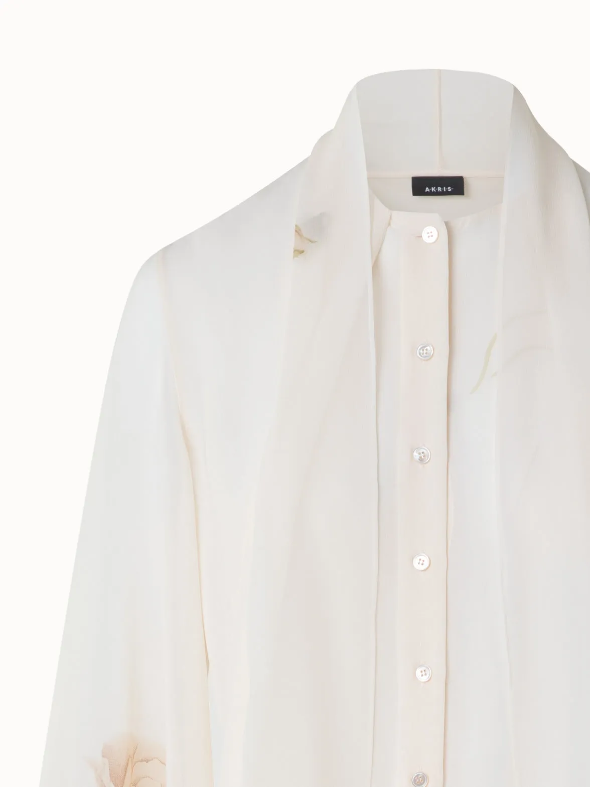 Tie Neck Silk Blouse with Anemone Print