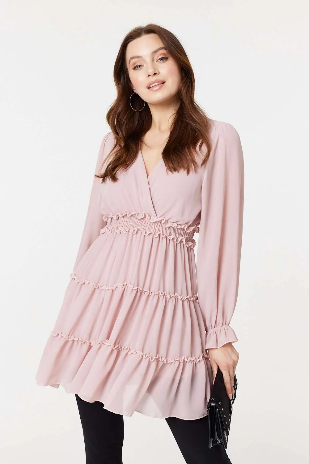 Tiered Long Sleeve Mini Dress