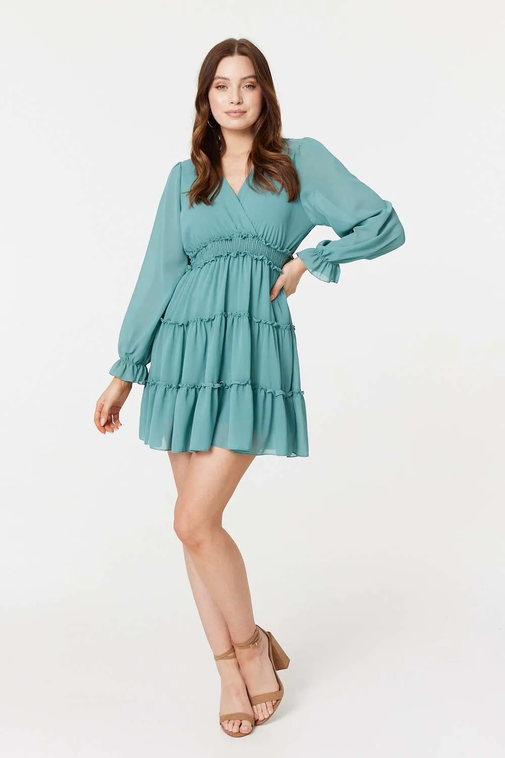 Tiered Long Sleeve Mini Dress