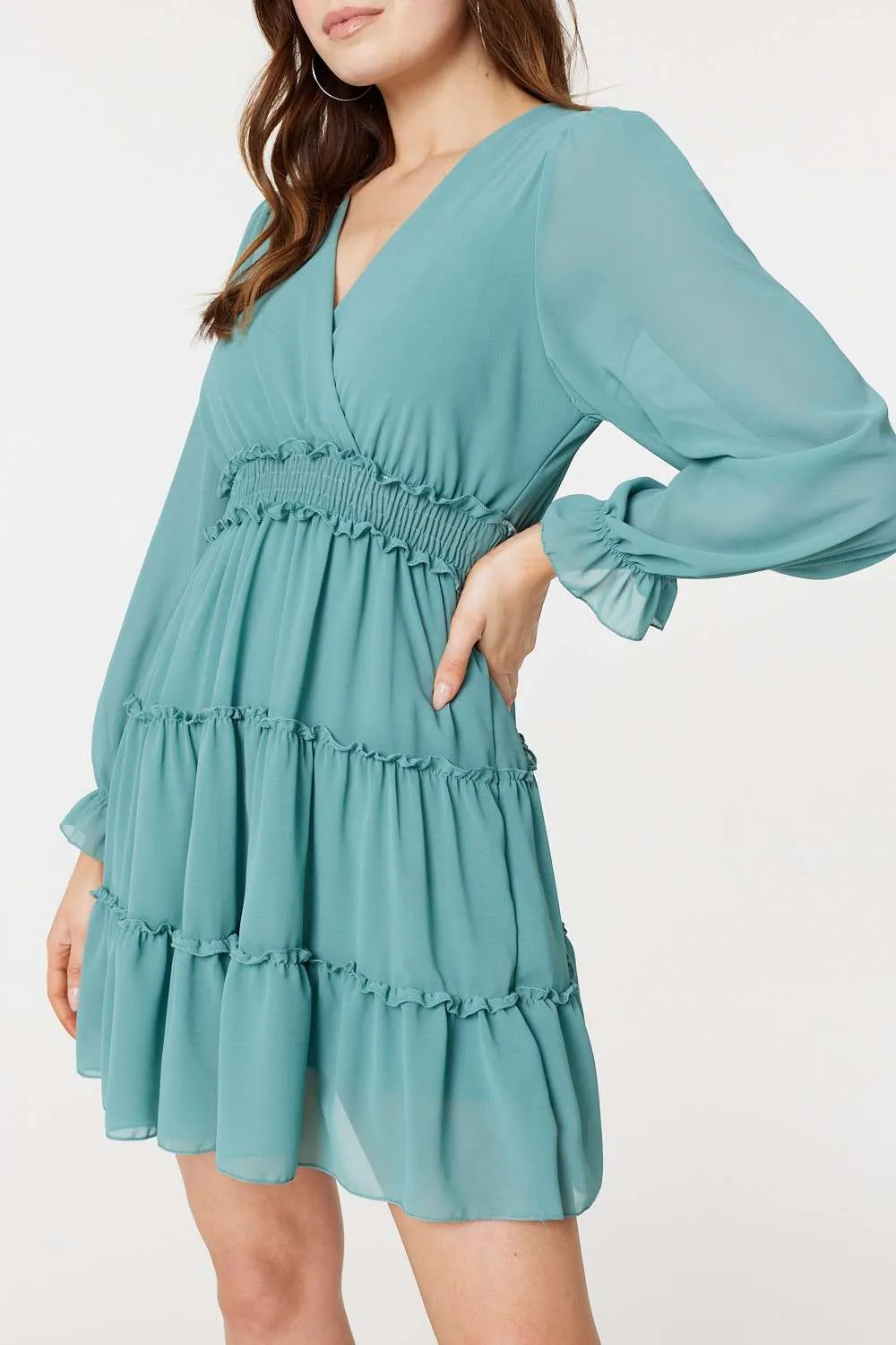 Tiered Long Sleeve Mini Dress